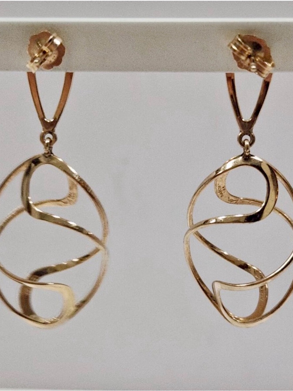 ⚜️ NABCO 14K Gold Freeform 3D Open Twist Dangle Drop Earrings - Picture 3 of 7